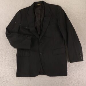 VTG Hopsack Jacket M 42R Black Wool Polyester Made USA Blazer Pick Stitch